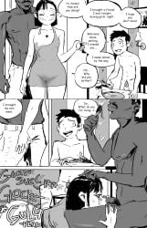 blowjob chastity_cage chastity_device cheating cheating_girlfriend cheating_wife comic comic_page cuck cuckold dark-skinned_male eating humiliation netorare onomatopoeia open_door weak_male