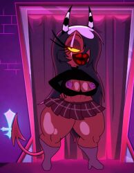 big_breasts big_thighs bimbo bimbo_body bimbo_lips demon_girl edit edited_screencap edits helluva_boss horns notagoodguy1_(autor) open_topwear sallie_may_(helluva_boss) shorts