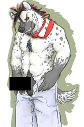 anthro censored furry hyena male male_only nitrogen solo topless undressing