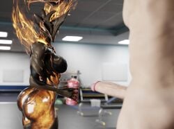 1boy 1girls 3d 3d_(artwork) big_penis completely_nude_male ember_(warframe) ember_heirloom_(warframe) erect_penis erection gym jusescrust18 light-skinned_male warframe