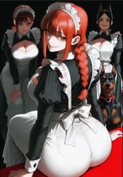 ai_generated ass ass_focus big_ass big_butt chainsaw_man doberman dobermann domestic_dog higashiyama_kobeni looking_at_viewer looking_back maid maid_uniform makima_(chainsaw_man) sitting smile smiling