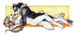 anthro canine closed_eyes couple female fur furry hindpaw jos korrok licking male missionary_position nimdi-nilin on_back semi-anthro sex straight tongue