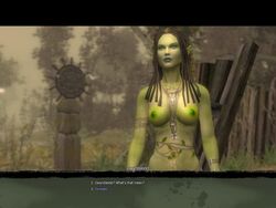 3d breasts cd_projekt_red dryad female humanoid morenn morren nude pointy_ears screencap solo the_witcher the_witcher_(series) tribal