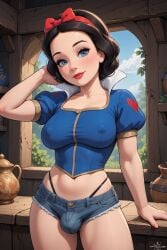 ai_generated big_breasts bulge_through_clothing denim_shorts disney futanari hard_nipples snow_white_(disney) thong_straps waifustash