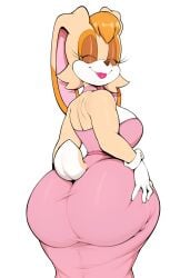 1girls ai_generated anthro big_ass closed_eyes female female_only huge_ass looking_back mature_female milf pink_lipstick presenting_hindquarters rabbit sonic_(series) tail thick_thighs usnarbit vanilla_the_rabbit wide_hips