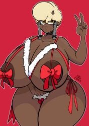 1girls 2020s 2024 areola areolae ass big_ass big_breasts big_thighs bowtie breasts choker christmas christmas_outfit cleavage curvaceous curvy curvy_body curvy_female curvy_figure dark-skinned_female dark_skin dolly_(jiqqy) ewe female female_focus female_only fluffy_hair fur furry furry_female furry_only hi_res highres hips hyper hyper_breasts hyper_thighs lamb large_breasts large_thighs lemonsino19 nintendo nipple_bow nipples original peace_sign pokémon_(species) pokemon pokemon_(species) practically_nude pussy sheep sheep_girl short_hair simple_background solo solo_female solo_focus thick_thighs thighs white_hair wide_hips wooloo yellow_eyes