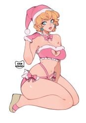 1girls blonde_hair blue_eyes breasts female female_only kamii_momoru large_breasts light-skinned_female light_skin looking_at_viewer mario_(series) princess_peach solo thick_thighs thighs white_background wide_hips