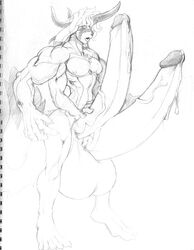 anthro balls big_balls biped cum diphallia diphallism erection front_view full-length_portrait greyscale horn horns huge_balls humanoid_penis hyper hyper_balls hyper_penis male male_only monochrome multi_arm multi_limb multi_penis muscles muscular naoki_(snao) nude pencil_(artwork) penis portrait precum sketchbook snao solo source_request standing tehsean three-quarter_view traditional_media_(artwork) wide_hips