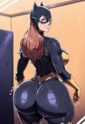 ai_generated back_view batgirl bubble_butt dc_comics gloves latex_suit long_hair looking_back niduscharger red_hair thick_thighs