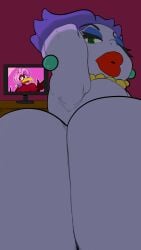 1girls ass_focus back_view bbw big_ass big_lips earrings green_eyes madame_flurrie mario_(series) mascara nintendo paper_mario:_the_thousand-year_door pearl_necklace purple_hair purple_skin tagme undergroundj wide_hips