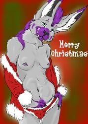 anthro canine christmas crys cute_fang female fur furry holidays hybrid licking masturbation solo tongue topless