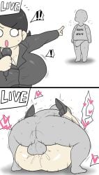 1boy 1girls 2koma ass breasts enigi09 erection female female_focus instant_loss instant_loss_2koma large_breasts light-skinned_female light_skin live_sex male mating_press missionary_position news news_reporter original original_character penis rape recording sex thick_thighs thighs white_background wide_hips