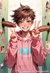 ai_generated big_penis brown_hair cute femboy glory_hole smile