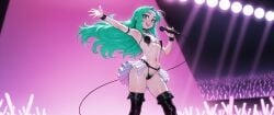 ai_generated armpit bracers color concert female green_eyes green_hair hi_res idol light-skinned_female looking_at_viewer microphone original_character patreon pubic_hair purple_makeup skirt small_breasts smiling_at_viewer tagme thick_thighs thighhighs toned_female uncensored wienergens zettai_ryouiki