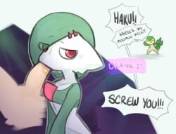 angry casual_sex duo female feral gardevoir generation_3_pokemon generation_5_pokemon genitals human male male/female mammal nintendo oral penis penis_in_mouth pokemon pokemon_(species) sex snivy speech_bubble text tofuuu