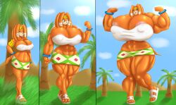 2016 absurd_res anthro areola big_breasts big_muscles breasts cleavage clothed clothing echidna erect_nipples female footwear hi_res huge_breasts huge_muscles hyper hyper_breasts hyper_muscles hyperstorm_h mammal marauder6272 monotreme muscle_growth muscular muscular_anthro muscular_female nipple_outline nipples sandals sega solo sonic_(series) sonic_adventure sonic_the_hedgehog_(series) tikal_the_echidna