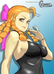 2d blonde_hair busty capcom dress drill_hair erect_nipples female female_focus female_only hourglass_figure karin_kanzuki kz750d nipple_bulge skin_tight street_fighter tagme wide_hips