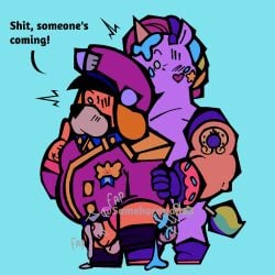 anthro_on_anthro berry_(brawl_stars) brawl_stars canine cartoony caught_in_the_act colonel_ruffs colonel_ruffs_(brawl_stars) cum fat gay gay_sex muscular sex simple_background somehornydud3 tagme unicorn