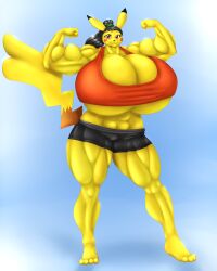 4:5 abs absurd_res anthro anthrofied biceps big_breasts big_muscles breasts colored female flexing generation_1_pokemon hi_res huge_breasts huge_muscles hyper hyper_muscles hyperstorm_h mammal marauder6272 muscular muscular_anthro muscular_female nintendo pikachu pokemon pokemon_(species) pokemorph simple_background solo vanessa_(thorn105)