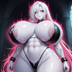 1girls abs ai_generated alchemist bikini bikini_top black_bikini black_outfit brainwashed brainwashing demon_girl earrings hypnosis magic mind_control original pale_skin pink_eyes pixai silver_hair silver_skin tagme temple voluptuous voluptuous_female