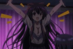 animated animated anime_girl cleavage female female_focus female_only long_hair looking_at_viewer purple_eyes purple_hair school_uniform schoolgirl yatogami_tohka