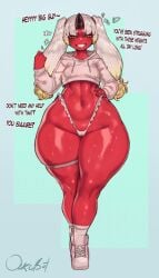 1girls 2025 blush camel_toe cameltoe child_bearing_hips cropped_hoodie curvy curvy_figure demon_girl english_text eyes_squinting g-string hand_on_hip heart_symbol highlights_hairs highres hoodie horn huge_ass huge_thighs lace_trim looking_at_viewer mischievous_smile nsfw oc oni oni_female oni_horns orange_eyes original_character ourobot playing_with_hair red_skin revealing_clothes single_horn smile smug sneakers solo solo_female squinting standing suggestive sweat sweating taunting teasing teasing_viewer text thick_thighs thigh_focus thigh_strap thong tita_(ourobot) toned toned_female twintails white_eyebrows white_hair white_shoes white_socks wide_hips wide_thighs