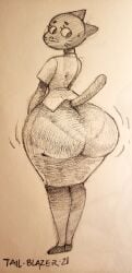 big_butt cat_girl furry hand_drawn huge_ass looking_back nicole_watterson panties_visible_through_clothing sketch tail-blazer tail_up traditional_media_(artwork)