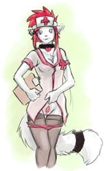 1girls anthro bottomless collar feline female fur furry mishakun nude nurse original_character panties piercing pubic_hair sketch solo thigh_gap underwear uniform