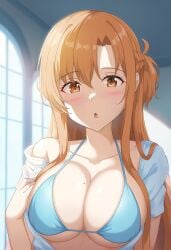 :o absurd_res ai_generated bikini blush bra breasts orange_eyes orange_hair sword_art_online yuuki_asuna