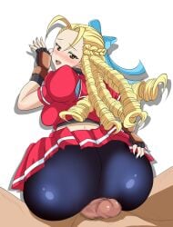 1boy 1girls 2d ass bubble_butt busty capcom female female_focus hourglass_figure juudai karin_kanzuki male penis rear_view school_uniform schoolgirl sitting sitting_on_lap sitting_on_person street_fighter street_fighter_alpha tagme wide_hips