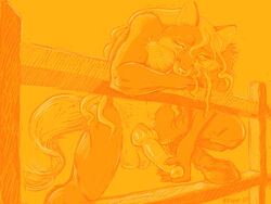 1boy 2007 canine canine_penis equine fox foxystallion horse horsecock hybrid kaputotter knot male male_only monochrome nude orange penis restricted_palette solo