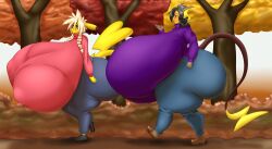 anthro ass autumn big_breasts big_butt blues64 breasts cloudia_(rickydemont) duo female generation_1_pokemon hi_res huge_breasts huge_butt hyper hyper_breasts hyper_butt marauder6272 nintendo pikachu pokemon pokemon_(species) raichu sibling_(lore) side_boob sister_(lore) sisters_(lore) zacharee