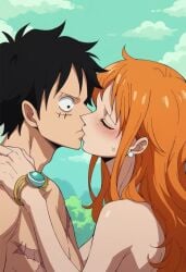 artist_request female male monkey_d_luffy nami nami_(one_piece) nude one_piece