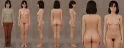 1girls 3d 7koma anatomy_reference angela_orosco ass breasts brown_hair completely_nude completely_nude_female dressed_undressed female female_only full_body hairy_pussy highres lineup neutral_expression nude_model nude_modeling on/off pubic_hair pussy realistic_proportions silent_hill silent_hill_2 silent_hill_2_remake small_breasts studio turnaround turtleneck white_turtleneck