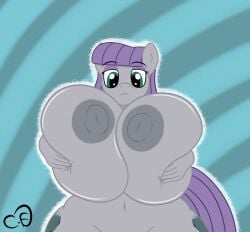 absurd_res anthro big_breasts breast_squish breasts cogsfixmore equid equine female friendship_is_magic hasbro hi_res holding_breast horse huge_breasts hyper hyper_breasts mammal maud_pie_(mlp) my_little_pony nipples nude pony solo squish wide_hips