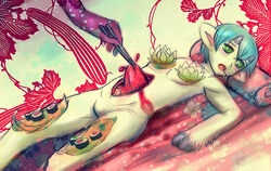 blood drool guro hoofy hooves male nyotaimori saliva sheep sleepysheep sushi