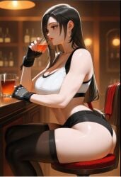 1girls 2020 ai_generated ass black_hair breasts female female_only final_fantasy final_fantasy_vii final_fantasy_vii_remake fingerless_gloves light-skinned_female light_skin long_hair solo solo_female sports_bra square_enix thighhighs tifa_lockhart