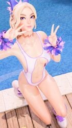 3d blender haylee_skye_(fortnite) peace_sign poolside swimsuit tagme yazz_3d
