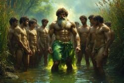 ai_generated beard male_only naked_male reeds swamp