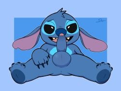 2025 4_fingers 4_toes absurd_res alien balls big_balls black_eyes blue_background blue_body blue_claws blue_fur blue_pawpads bodily_fluids claws disney ears_down erection experiment_(lilo_and_stitch) eyebrows feet fingers foreskin fur genital_fluids genitals hi_res humanoid_genitalia humanoid_penis lilo_and_stitch long_ears lying male notched_ear on_back open_mouth open_smile outline pawpads paws penis pivoted_ears precum presenting raised_inner_eyebrows sherwind52 simple_background smile solo stitch_(lilo_and_stitch) toes white_outline