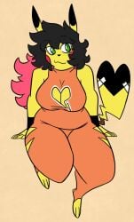 big_breasts breasts cleavage female furry huge_breasts nerdyreindeer pikachu pokemon pokemon_(species) thick_thighs wide_hips