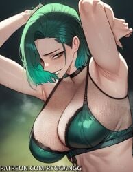 ai_generated armpits female freyna_leofwin green_hair looking_at_viewer ryogangg the_first_descendant