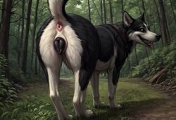 ai_generated anus canine_pussy domestic_dog husky marley_(whizdog) solo woods