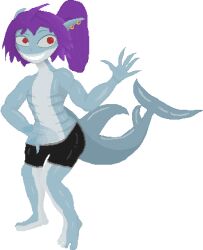 1boy anthro boy_shorts clothing digital_media_(artwork) diphallia diphallism fish genitals girly hair jewelry low_res male male_only marine multi_genitalia multi_penis penis pixel_(artwork) ponytail purple_hair red_eyes shark solo transparent_background underwear wsheeperlewd