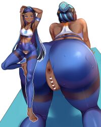 1girls anus armpits ass bar_censor barefoot big_ass big_butt blue_eyes blue_hair breasts censored dark-skinned_female dark_skin female female_only game_freak heart_cutout leggings long_hair nessa_(pokemon) nintendo open_clothes pokemon pokemon_(game) pokemon_ss pussy solo solo_female thick_thighs thighs toin_(iitoin) two_tone_hair yoga yoga_pants