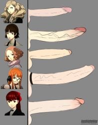 5futas ann_takamaki balls big_penis casual chart cock_ring erection eyewear futa_only futanari genitalwear haru_okumura huge_cock human intersex kasumi_yoshizawa kushishekku makoto_niijima megami_tensei pale_skin penis penis_lineup penis_size_chart penis_size_comparison penis_size_difference persona persona_5 phantom_thieves sakura_futaba sumire_yoshizawa tagme testicles