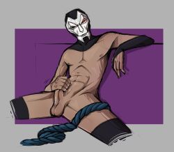 cum human humanoid_penis jhin league_of_legends male mask masked masked_male masturbation nail_polish nude rope