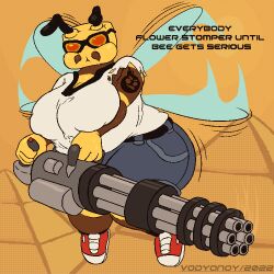 bee bee_(minecraft) bertha bulging_nipples egypt female flying glasses gun hovering minecraft minigun monologue serious serious_sam solo solo_female sweat vodyanoy1294 vodyanoy5