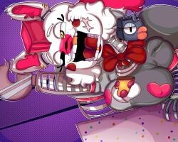 2_heads breasts conjoined five_nights_at_freddy's five_nights_at_freddy's_2 furry hook horny horny_female mangle_(fnaf) multi_head pink_hair pizza suwodirector_(artist) tie yellow_eye