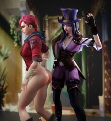 2girls 3d arcane arcane_caitlyn arcane_vi ass bare_ass blender blue_hair caitlyn_kiramman canon_couple discipline dominant_female female femdom kinkblink league_of_legends naughty punishment red_hair riot_games slapping_butt spank_marks spanked_butt spanking steampunk submissive vi video_games yuri